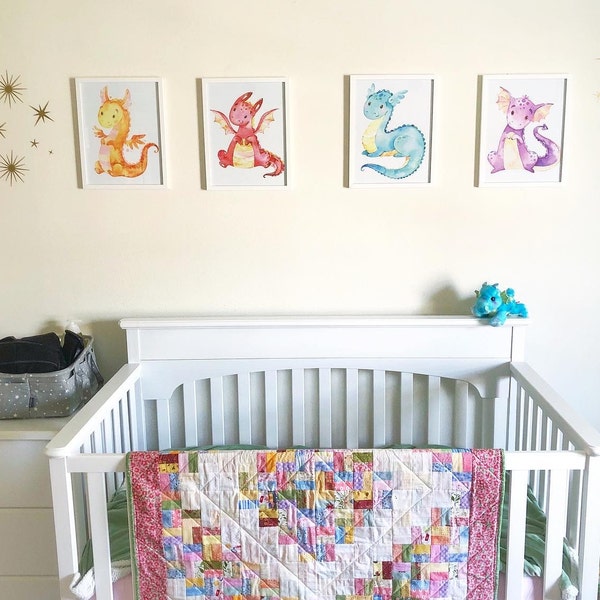 Baby Boy Nursery Room Decoration Dragon Poster Kids Print Wall Art Set ...