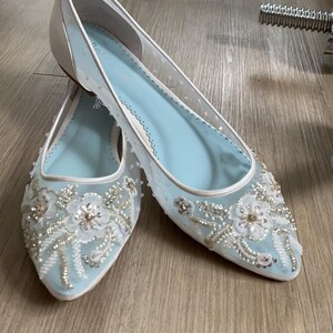 Beautiful Wedding Flats With Mesh and Flower Embroidery Beads Bridal ...