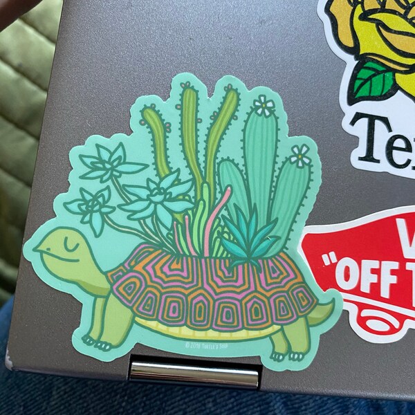 Turtle Planter Sticker, Succulents and Cacti Decal, Illustrated Planter ...