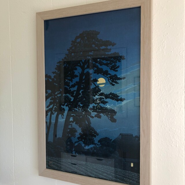 川瀬巴水作「馬籠満月」、木版画、ジクレー、版画、アジア美術