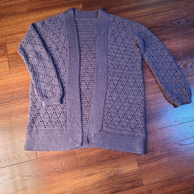 A customer's finished Diamond Cardigan Crochet Pattern
