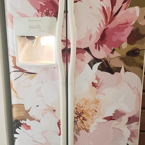 Peony Fridge Wrap Vintage Floral Boho Refrigerator Wrap Vinyl Side by ...