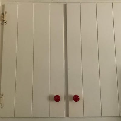 Vintage White Porcelain and Brass Drawer Handles – Kitchen Cabinet