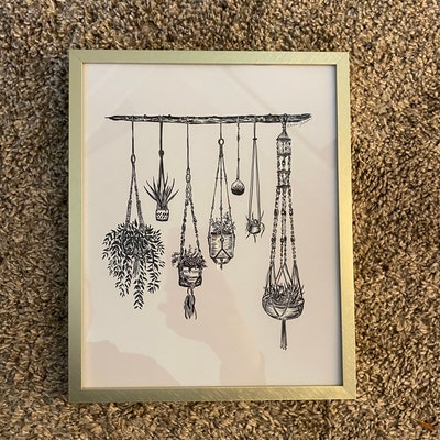 Hanging Plants Art Print Botanical Wall Art Drawing Plant Lady Illustration Flower Plant Pot ...