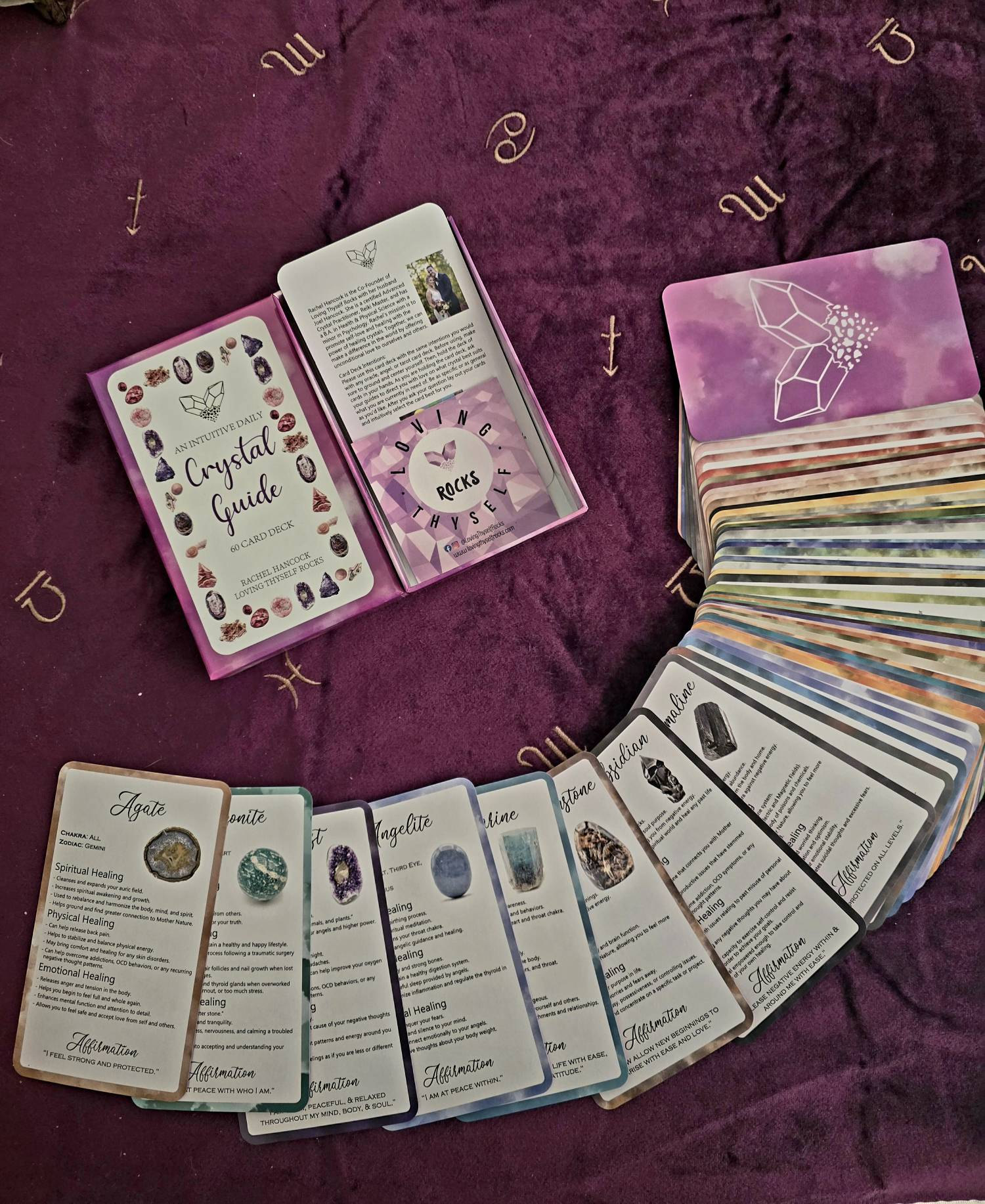 Intuitive 60 Card Crystal Deck - Made By Rachel - Healing Information Cards- Used like Tarot, Oracle or Angel Cards