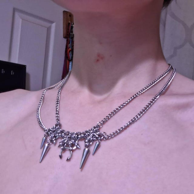 Cyber Spikes Necklace Stainless Steel, Chainmail