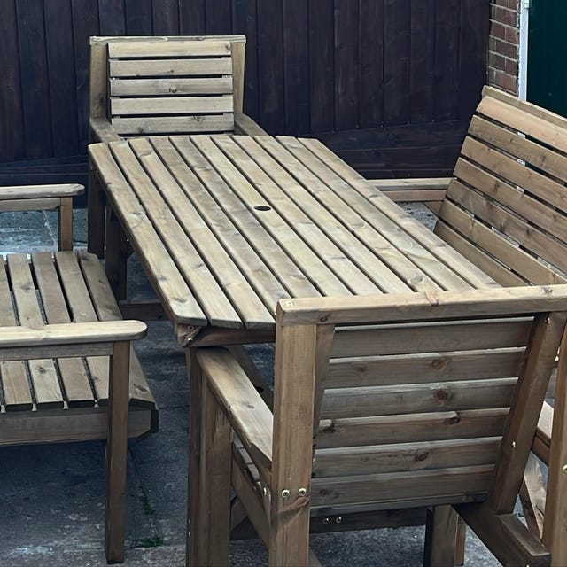 Patio Garden Set 6ft Wooden Table, Benches Chairs