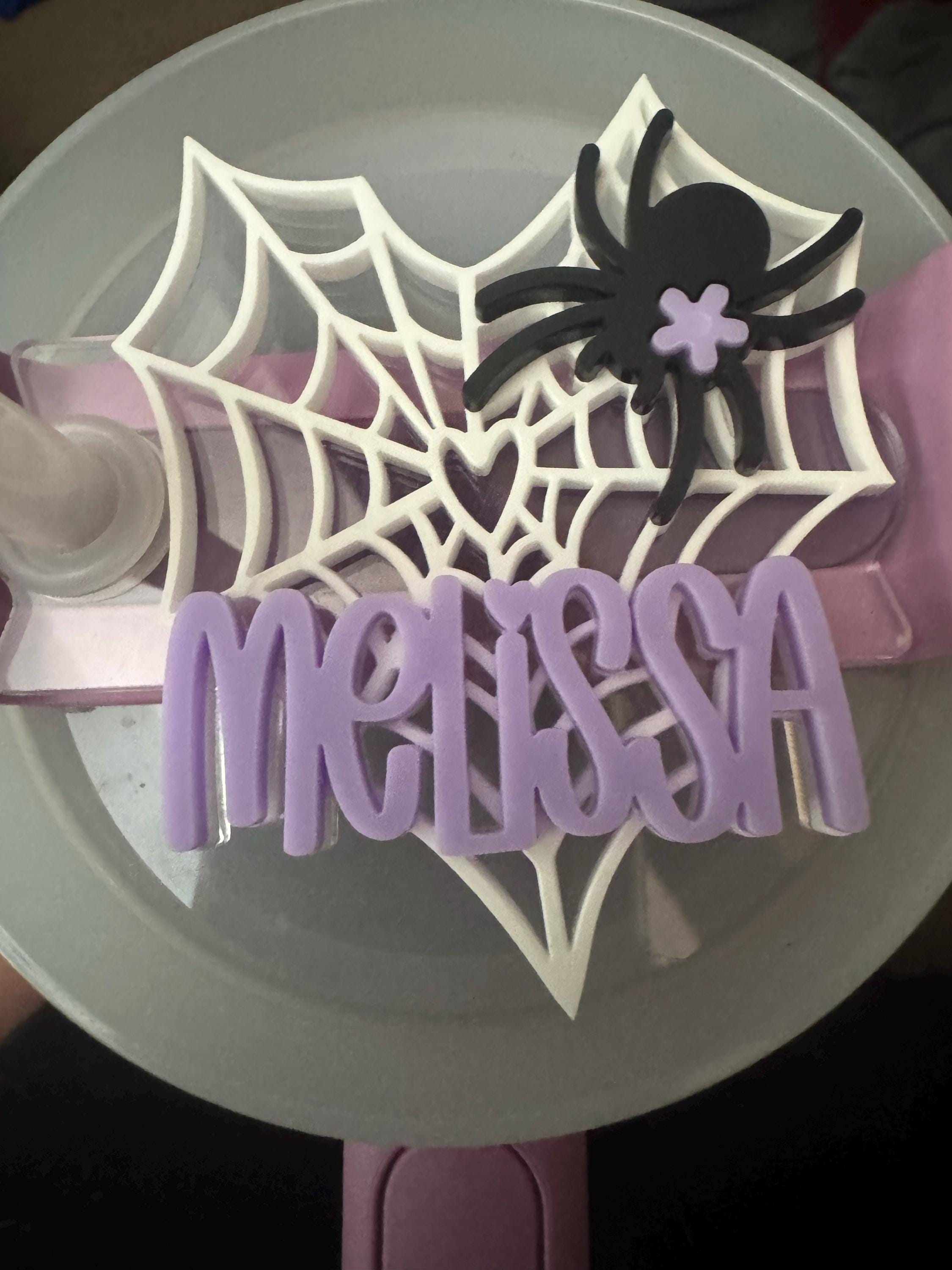 Halloween Tumbler Name Plate Spider Cup Name Tag Spider Net Tumbler Lid Accessory Pink Spooky Tumbler Straw Topper Lid Name Tag Straw Cover