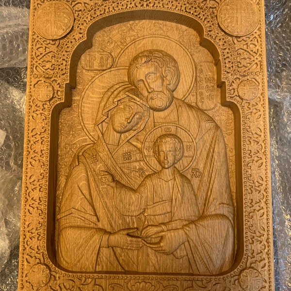 Hand Carved Holy Family Icon, Wood Religious Wall Art, Christian Home ...
