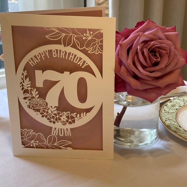 Personalised 70th Birthday Card Papercut Floral Design Card for Her 70 ...