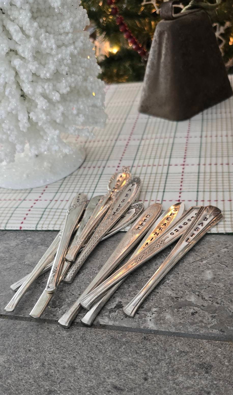 Handmade garden marker Set of 5 Herb marker Vintage upcycled Christmas Garden stakes Spring gift basket Mother’s Day gifts for her Plants