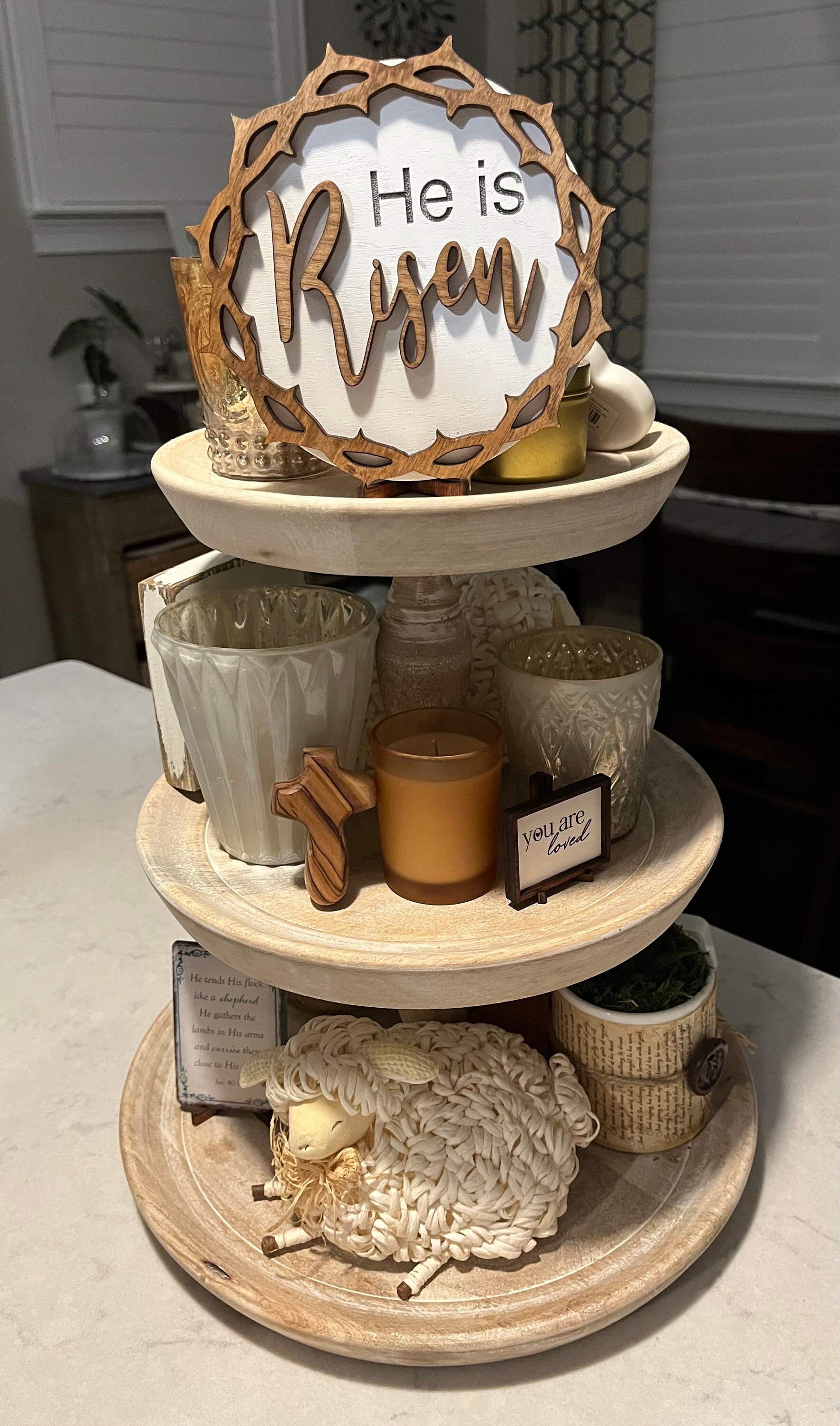 Easter Tiered Tray, Easter Tier Tray, Easter Decor, He Is Risen, Religious Easter Decor, Tier Tray Decor, Mini Wood Signs, 3D Signs, Easter