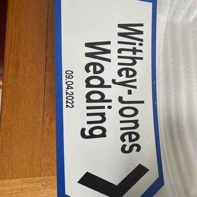 Personalised Direction Sign Blue METAL WEDDING SIGN, Wedding Plaque ...