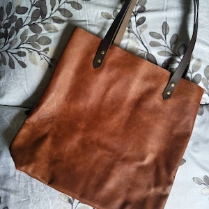 Cognac leather tote bag leather bag leather purse shoulder | Etsy