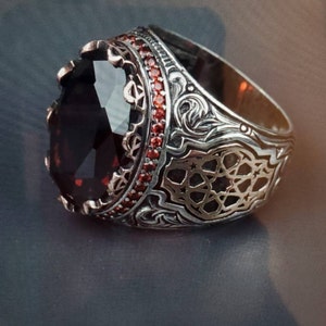 Unique Seal of Solomon Red Amber Stone Men Silver Ring - Etsy