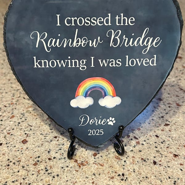 Crossed the Rainbow Bridge Memorial Plaque, Personalized Pet Loss ...