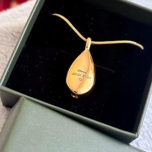 Teardrop Urn Necklace for Ashes - Personalized Birth Flower Keepsake Memorial Necklace - Engraved Birth Flower Cremation Jewelry for Women