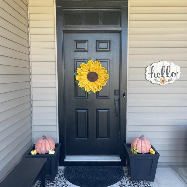 Handmade Poly Burlap Sunflower Wreath – Artificial Yellow Door Decoration All Occasions