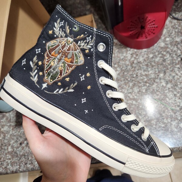 Wedding Converse for Bride, Fall Rustic Flower Embroidered Converse ...