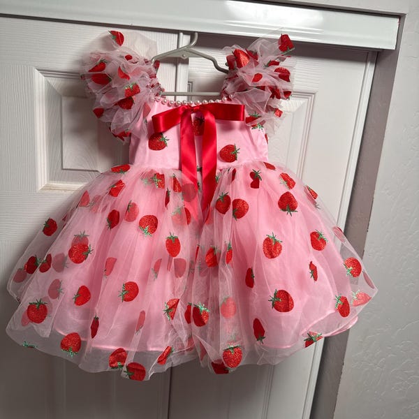 Baby Strawberry Bunny Flower Suspenders Dress
