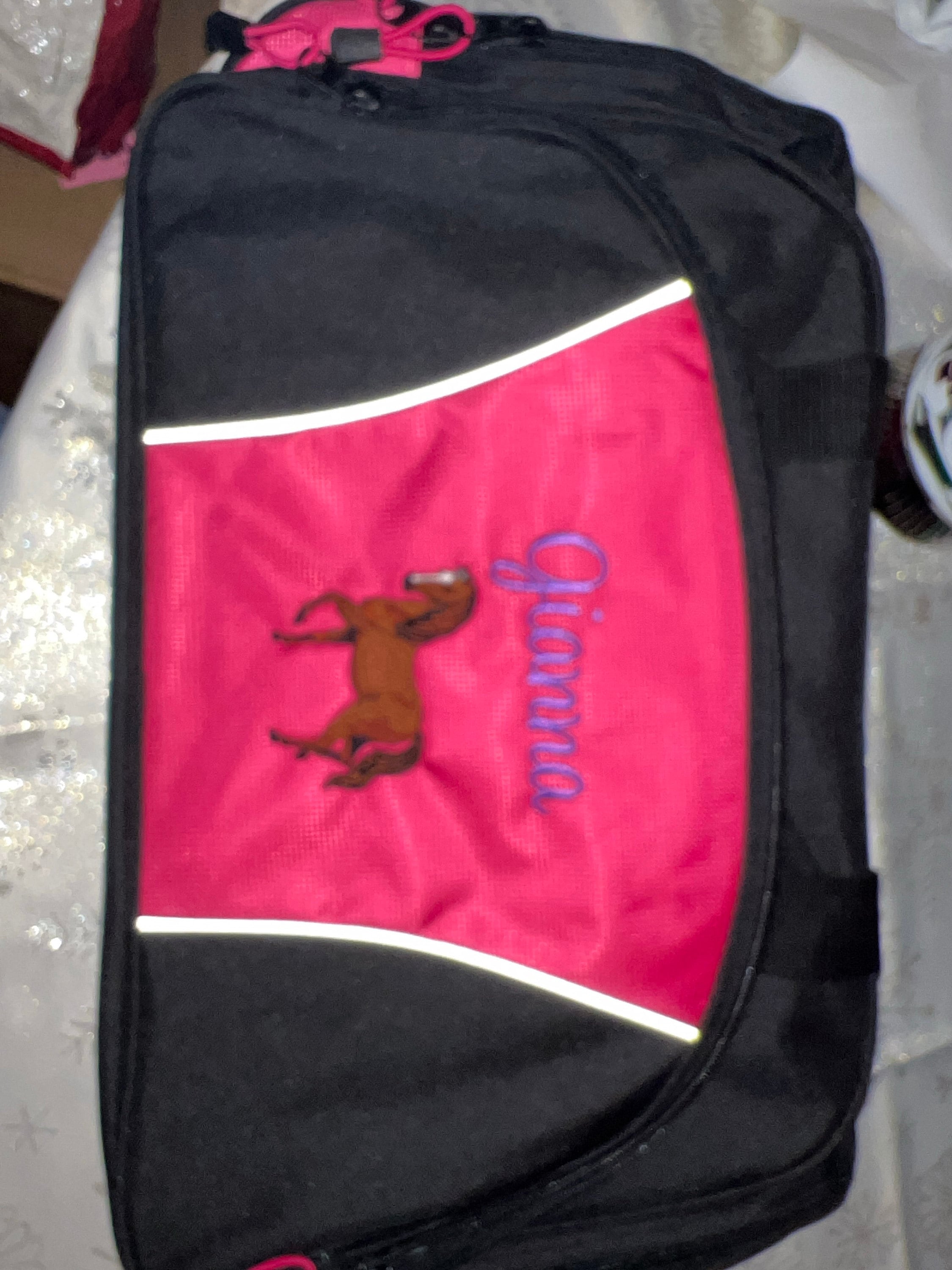 Duffel Bag Personalized Horse Brown Equestrian Vet Veterinary Luggage Monogrammed Hot Pink Royal Blue Red Grey Hunter Green