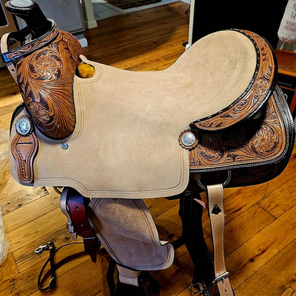 Premium Leather Hand Carved Western Ranch Roper Horse Saddle With ...