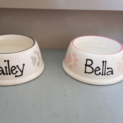 Medium Slanted Dog Food Bowl - Hand Painted Personalized Ceramic Feeder (Dishwasher Safe)