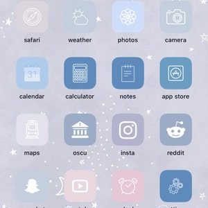 Pastel Blue Purple Pink Aesthetic Iphone Ios 14 App Icons Etsy