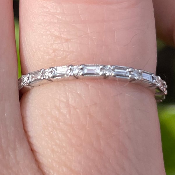 14k Baguette and Round Diamond Half Eternity Band,half Eternity Ring ...