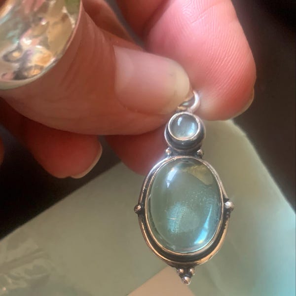 •AQUAMARINE - CRESCENT DUO• sterling silver pendant