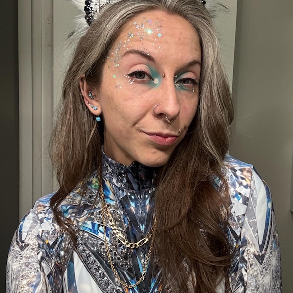 Rave Bodysuit Woman, Silver Costume Woman, Rave Costume, Festival ...