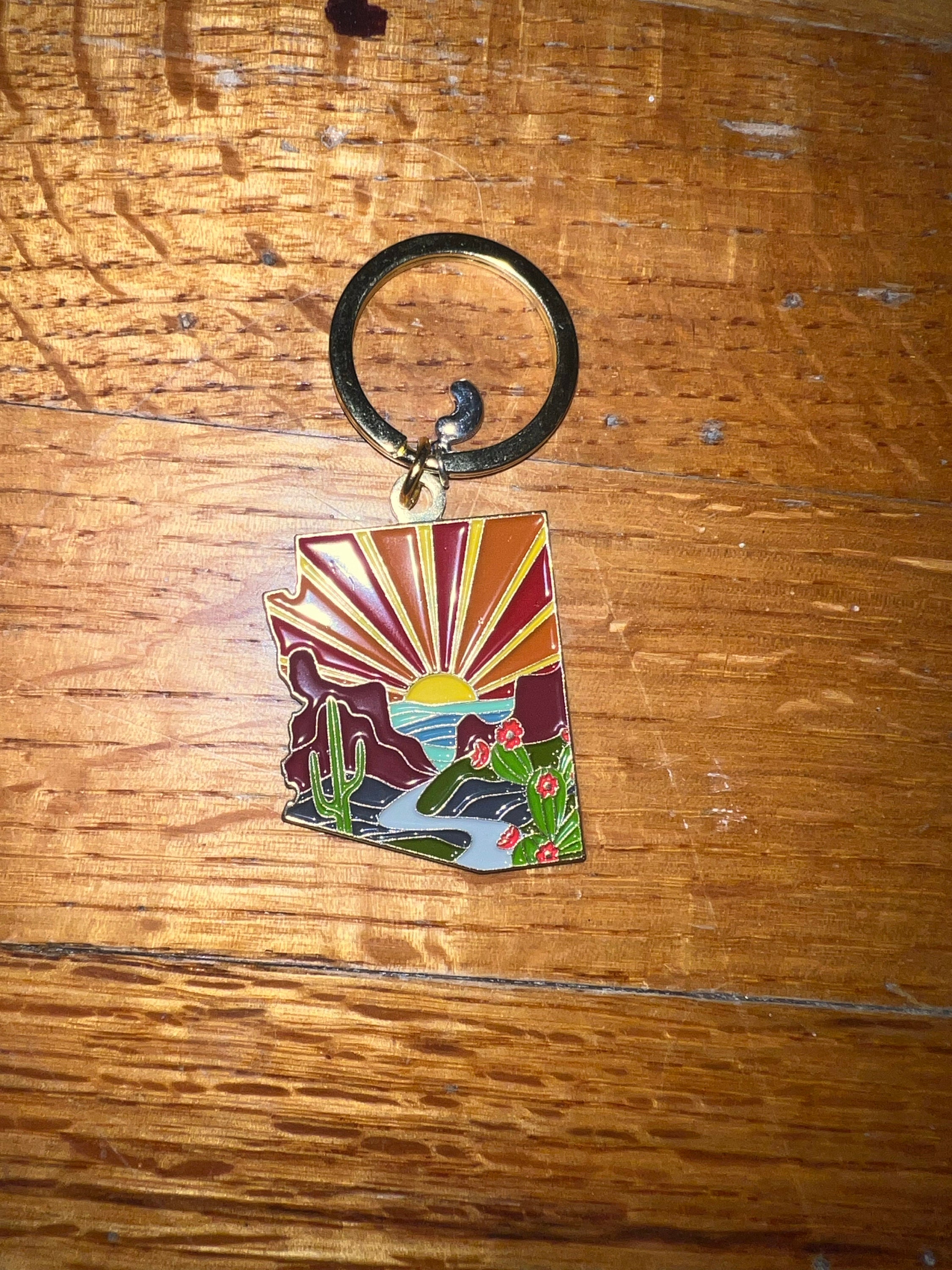 Arizona Soft Enamel Keychain | Arizona Outline Key Ring | Illustrated State Keychain 1.5&quot;