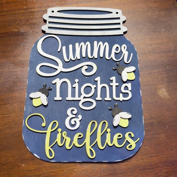 Summer Firefly Mason Jar Door Hanger SVG File | Laser Cut File | Summer ...