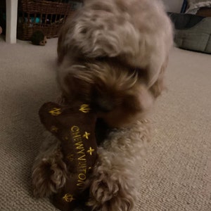 Chewy Vuitton Bag Brown Plush Stuffed Squeaky Soft Dog CE Toys