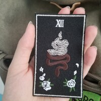 Esoteric Patch Death Tarot Embroidered Patch, Iron on Patch, Snake Patch, Tarot Patch ...
