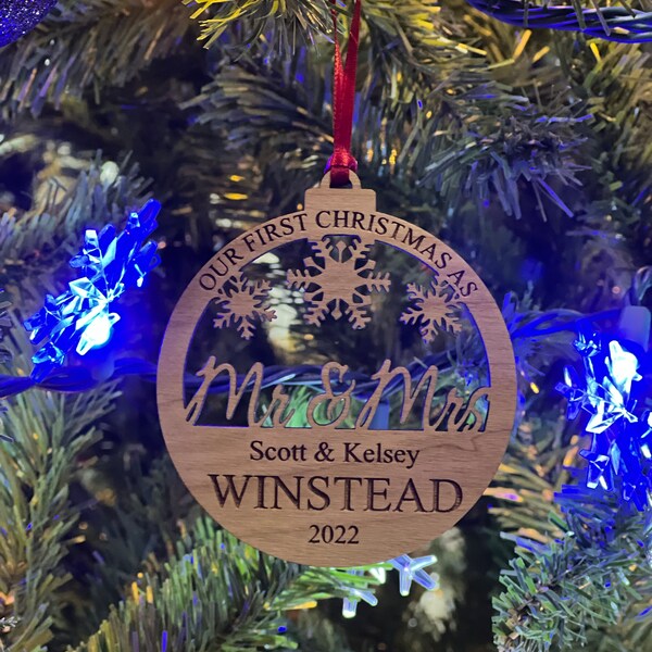 First Married Christmas Ornament, Personalized Wedding Gift, Bridal Shower Couple Gift, Mr & Mrs
