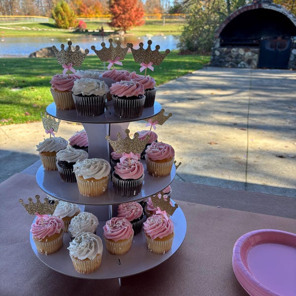 Crown Cupcake Toppers, Princess Party Decorations, Pink and Gold ...
