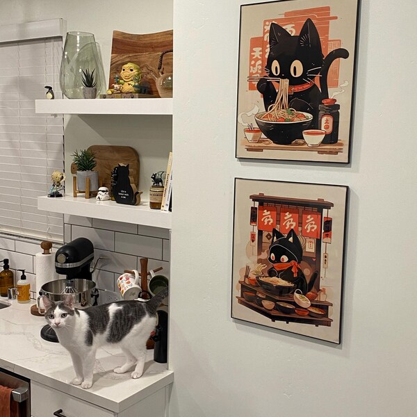 Sushi Black Cat Poster Tokyo Art Print, Oishii Cat Print, Delicious ...
