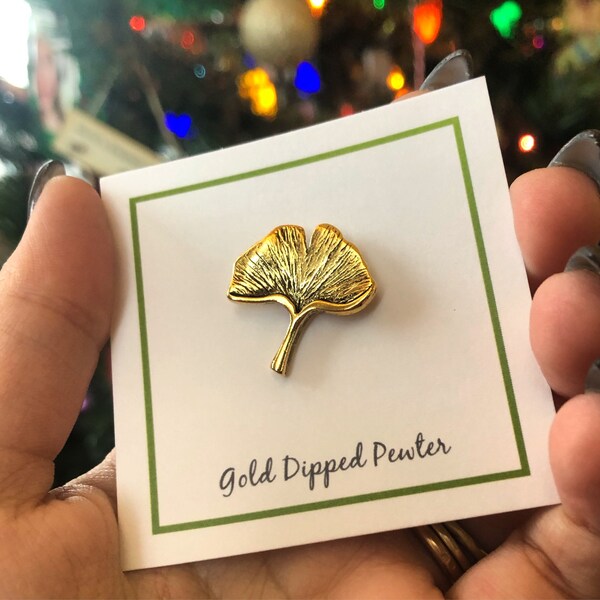 Ginkgo Leaf Gold Dipped Pewter Lapel Pin- CC646G- Gingko, Maidenhair ...