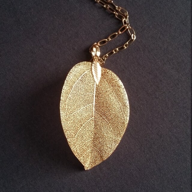Rose Gold Leaf necklace large Real leaf Pendant plated long Etsy