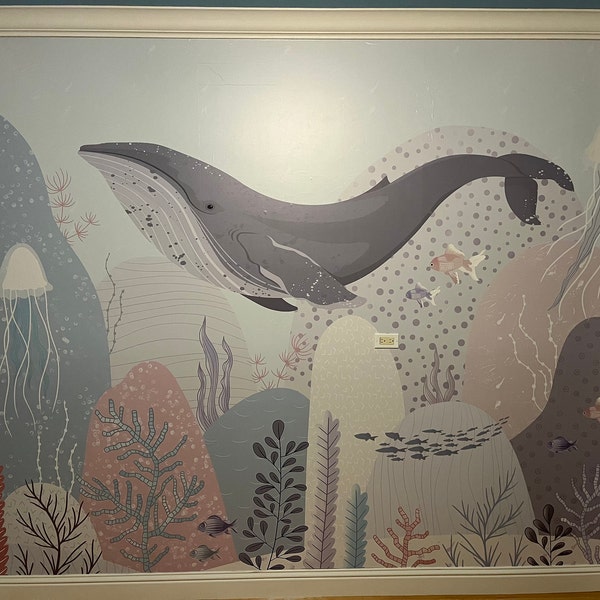 Blue Whale Wallpaper Ocean Motif Nursery Decor Removable Flying Whale ...