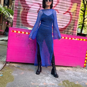 mohair crochet dress Crochet Mohair Silk Knit Dress: Luxury Long Sleeve Midi Dress