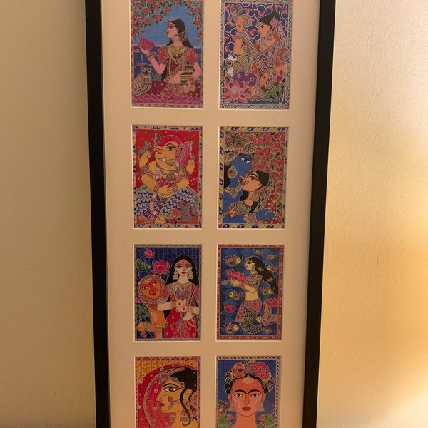 Multicolor - Blue - Madhubani Handpainted Wall Decor Cards (Set of 10) 10