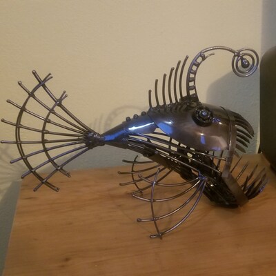 Art Metal Sculpture Angler Fish. Steampunk Predatory Fish Figurine ...