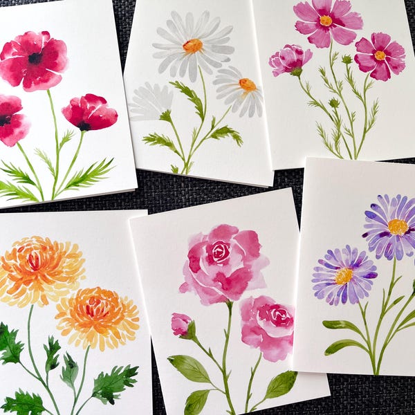 Notecards Set, Floral Cards Set of 6, Wildflower Greeting Card Set ...