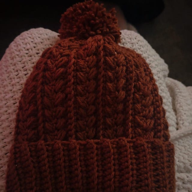 A customer's finished Snowy Wheat Stitch Puff Crochet Beanie Pattern