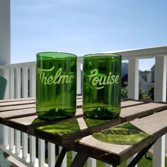 Thelma & Louise Engraved Green Recycled Glass Set Best Friends Gift–  Crystal Imagery