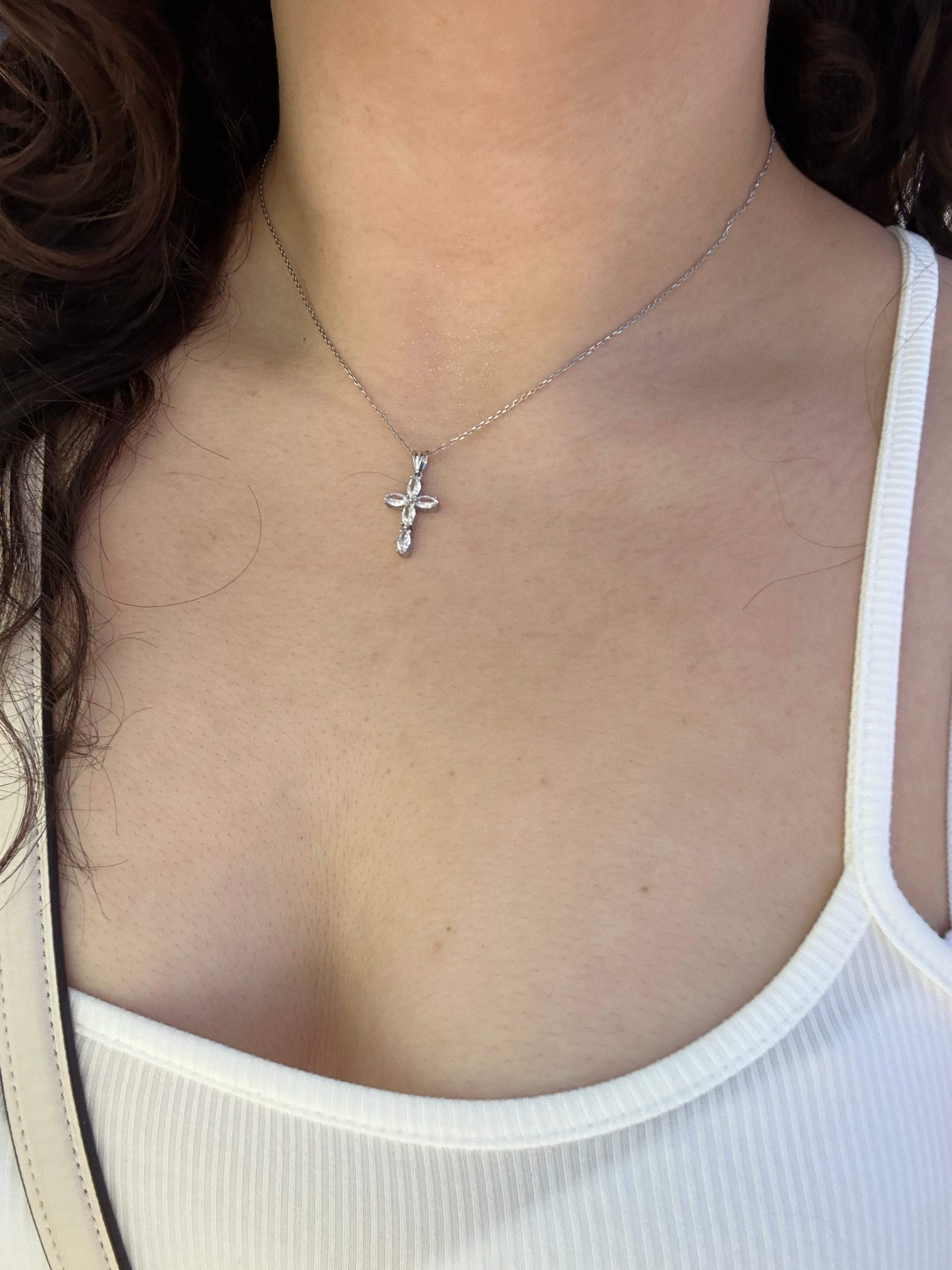 Sterling Silver Cross Necklace, Dainty Cross Pendant, Cubic Zirconia Cross Necklace, Gift Cross Pendant, Religious Charms, Christian Gifts
