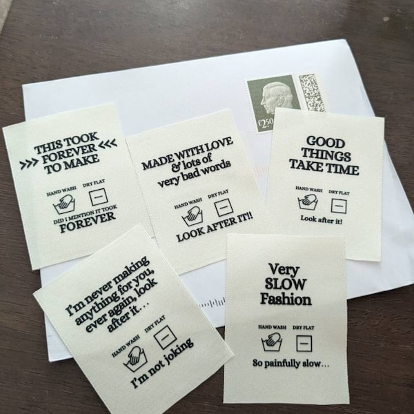 Slow Labels Luxury Multipack ‘slow Fashion’ Woven Clothing Care Labels X 5 Labels ...