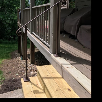 5 Foot Handrail for Stairs, Base Plate Surface Mount, Metal Railing for ...